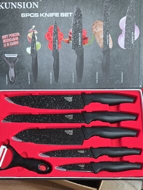 6-Piece SS Marble Coated Knife Set - Black Kunsion
